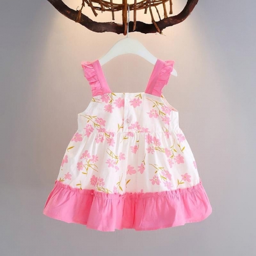 Váy hoa đũi tơ vintage cho bé gái VT01