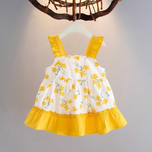 Váy Hoa Đũi Tơ Vintage Cho Bé Gái VT02